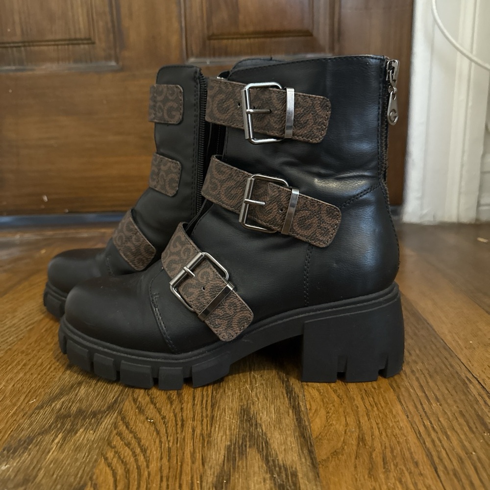 GBG Los Angeles Black Combat Moto Boots with Buckle Straps